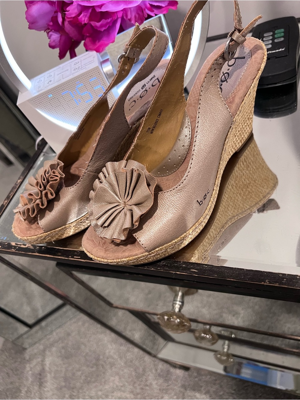 b.o.c. Beige Wedge Espadrille Slingback with Front Rosette - Picture 2 of 10